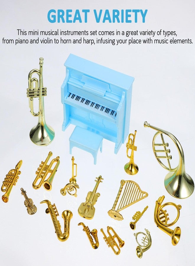Vaguelly Miniature Musical Instruments Set 16Pcs Including Piano Model Tiny Dollhouse Accessories for Miniature House Decor and Craft Embellishments - Image 5